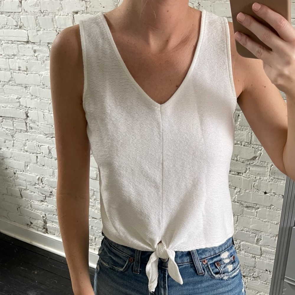 Madewell White Ribbed Tie Front Tank Top